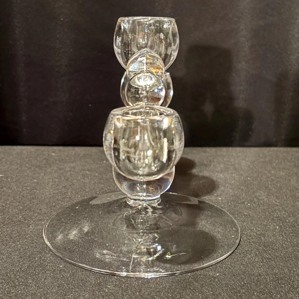 Vintage Candlewick 3‑Light Candelabra – Clear Glass Beaded Design